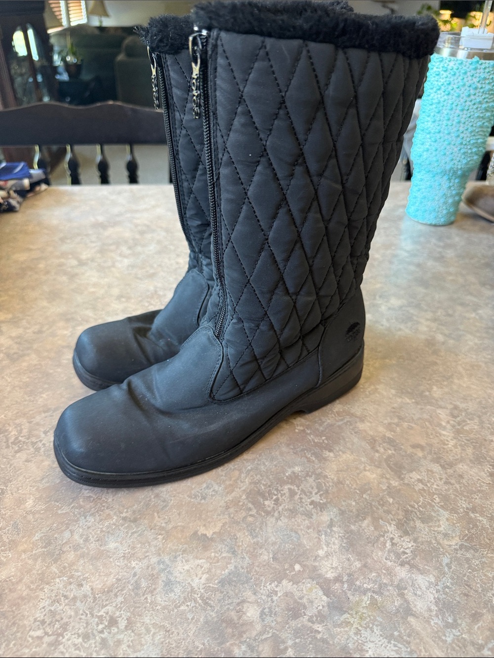 Totes Black Quilted Mid-Calf Winter Boots with Fur Trim
